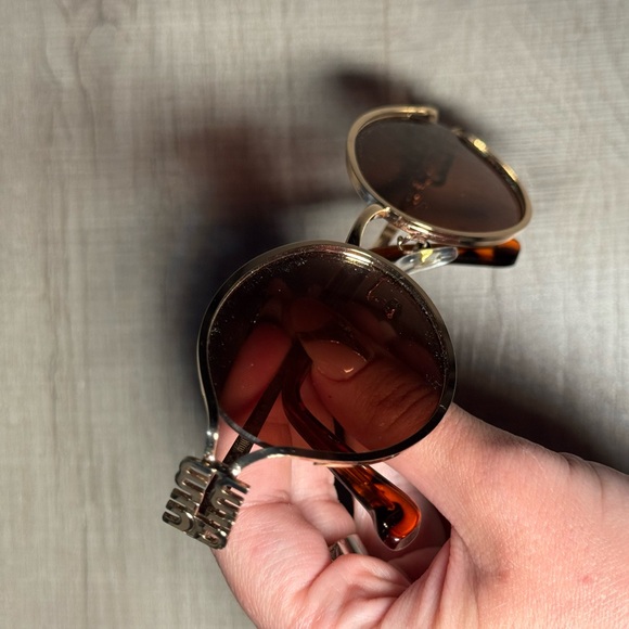 Miu Miu Accessories - Miu Miu Gold Frame Brown Lens Round Sunglasses